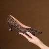 Krazing Pot Cow Skin Summer Autumn Thin Med Heels Party Shoes Women Square Toe Leopard Prints Shallow Pumps