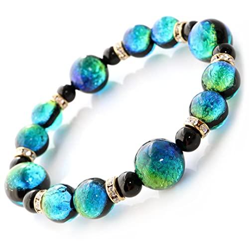 

[GOLD STONE] Glowing Firefly Glass Kerama Marine Bracelet, Okinawa, Ryukyu, Luminous, Glow-in-the-Dark Power Stone, Inner Diameter: Approx. 16.5cm