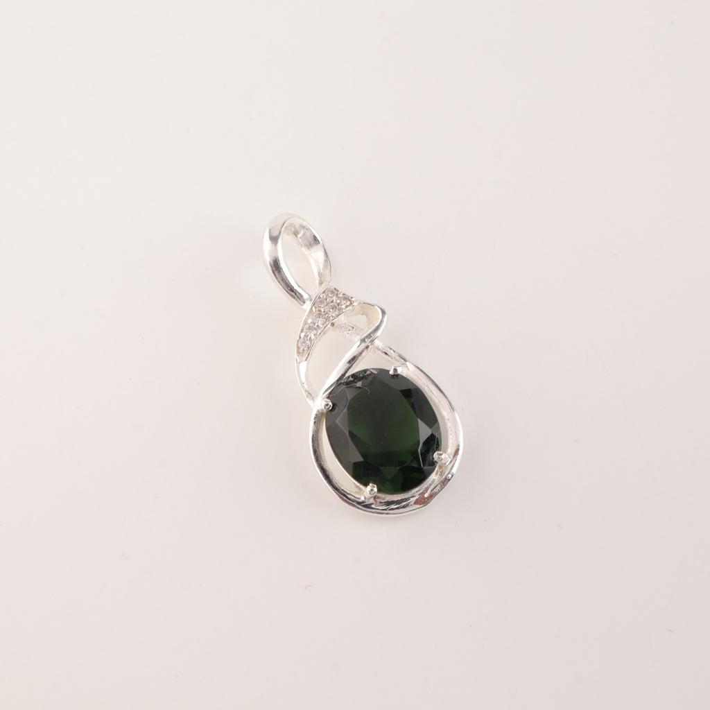 Green Tourmaline Gemstone 925 Sterling Silver Jewelry Zircon Chain Pendant1.22" CZP-13-4