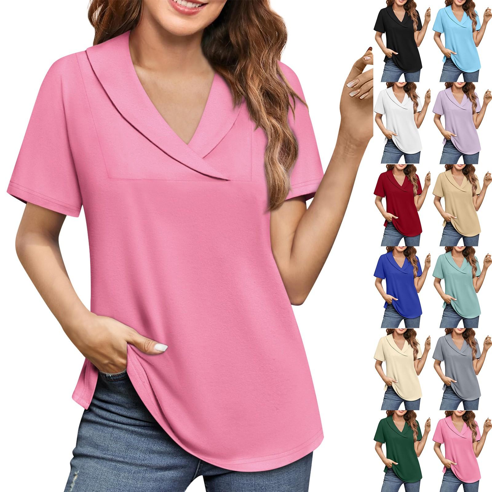 

Летний женский топ, повседневная однотонная футболка с v-образным вырезом и лацканами с короткими рукавами XXXL бежевый