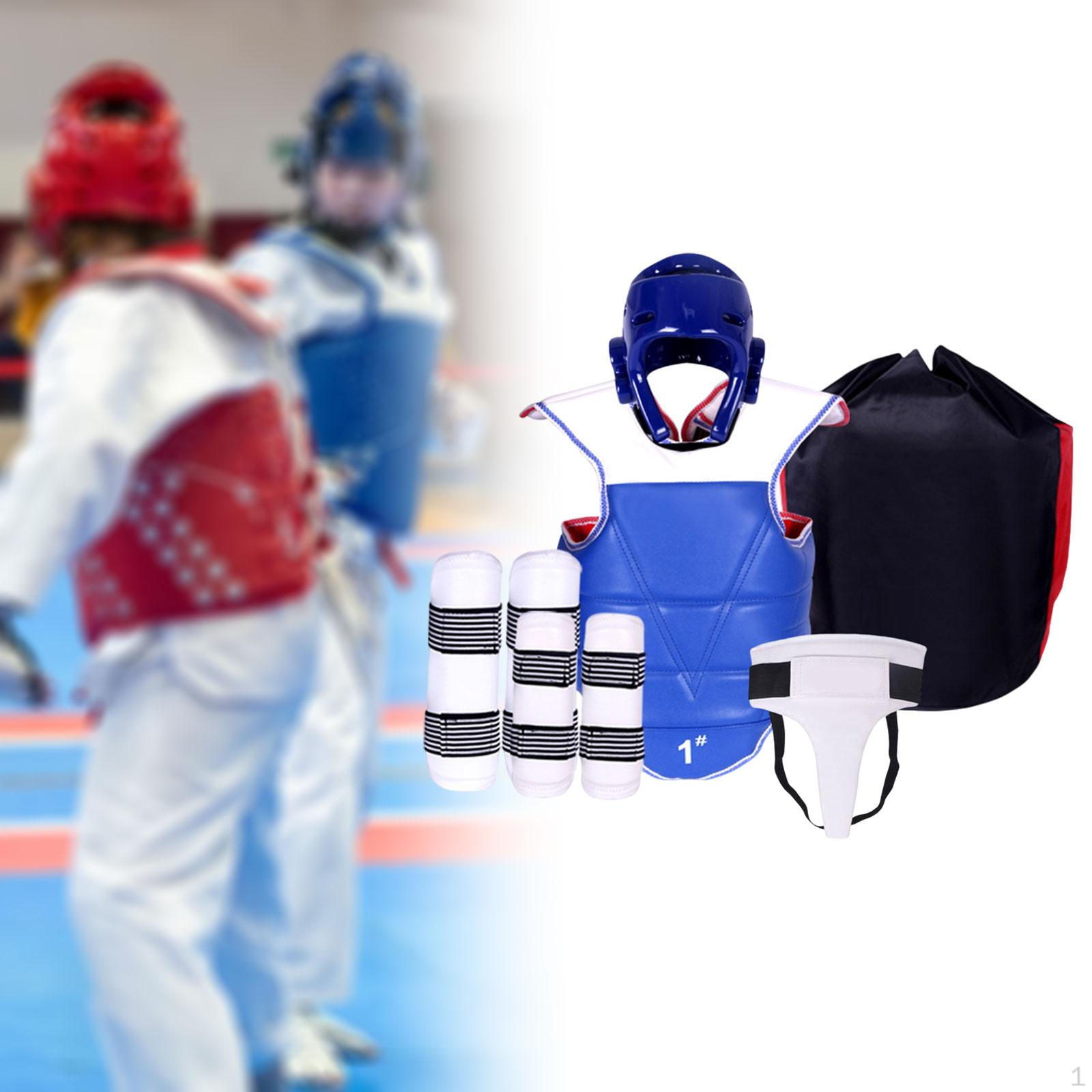 

Комплект спарринговой экипировки для каратэ, защита рук и ног, регулируемая мягкая накладка на грудь для тхэквондо, защита паха для S