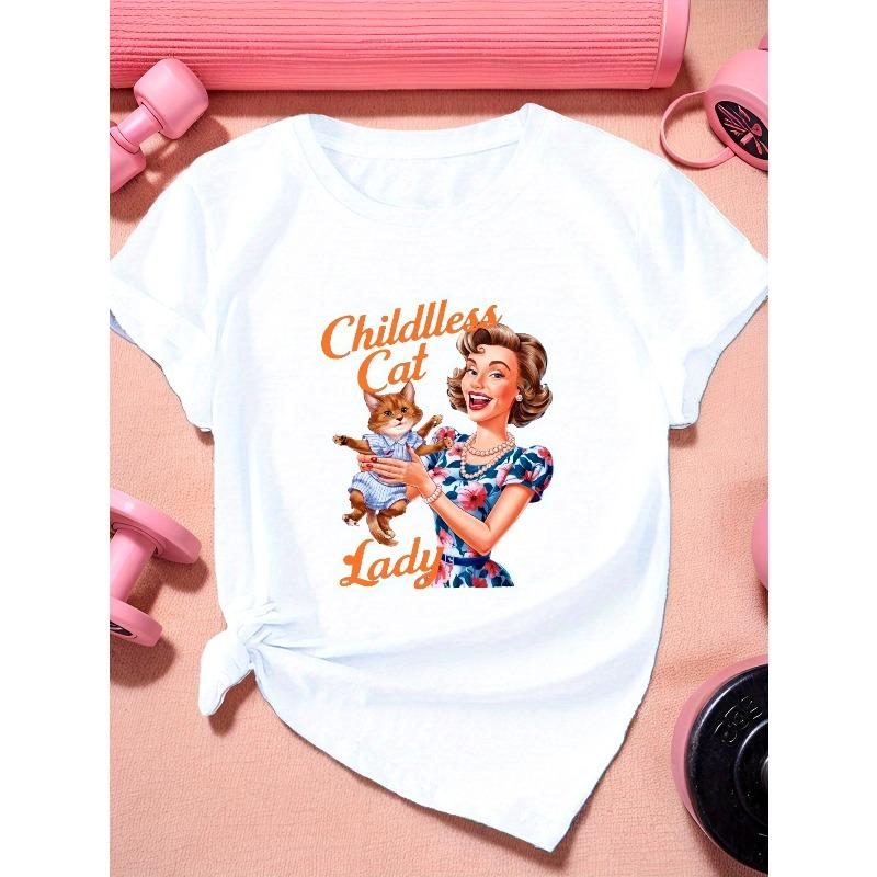 Европейский размер Бездетная Кошатница Женская Спортивная Футболка Большого Размера с Коротким Рукавом S