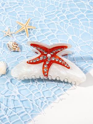 1Pcs Diamond Starfish Scrunchie - Oversized Shark Clip Stereo Acetic Acid Temperament Colorful Plate Hair Scrunchie - For Women