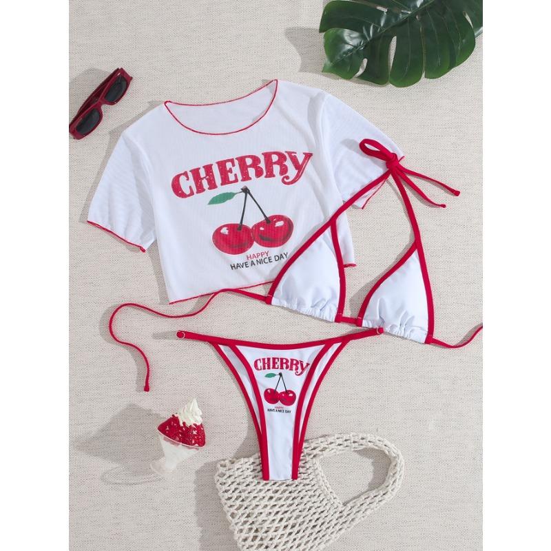 

Новый печатный сексуальный купальник из трех частей, купальник с завязками на шее, печатный купальный комплект L