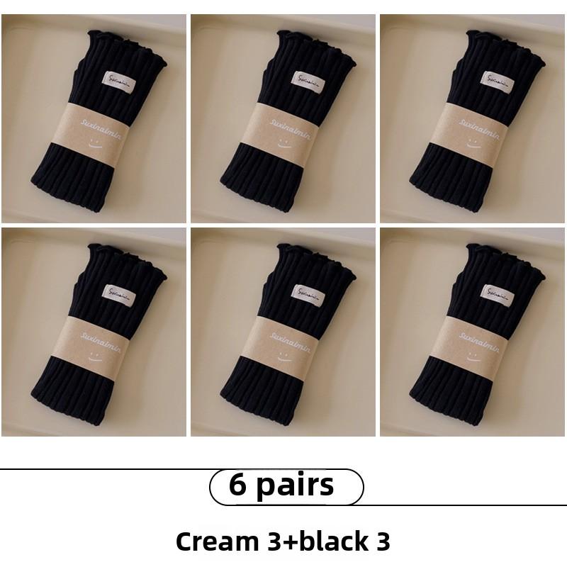 6 Pairs of Female Spring and Autumn New Sweet Wooden Ear Edge Suction Sweat Vertical Tube Stack Socks