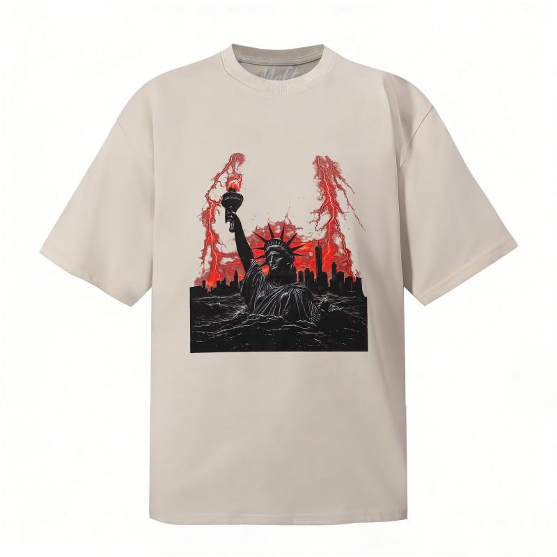 Herren Übergröße Baumwolle Grafik-T-Shirt mit Blitz-Statuen-Print - Lässiges Kurzarm-T-Shirt Jugend