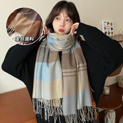 2024 Checkered Imitation Cashmere Scarf for Women's Winter High-end Scarf