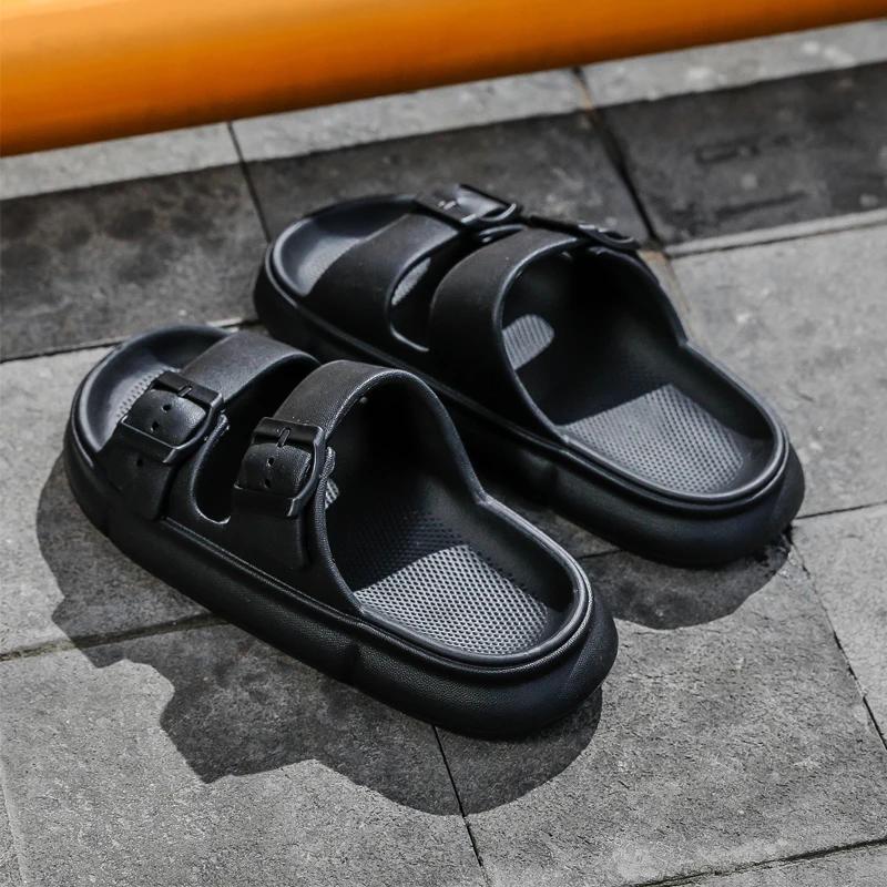 

Модная мужская обувь Лето Новые мужские шлепанцы Противоскользящие и дезодорирующие сандалии Женские Мужские Уличные Пляжные сандалии 45 чёрный