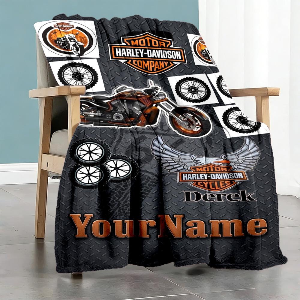 Harley-davidson Motorcycles Customize Text Blanket Lightweight Personalized Blanket Ultra-Soft Suitable for Picnics Seaside Livingroom Office Chair