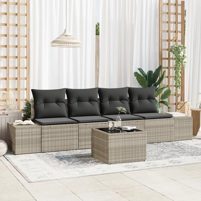 VidaXL 5-Piece Garden Sofa Set with Light Grey Cushions In Poly Rattan 3346932