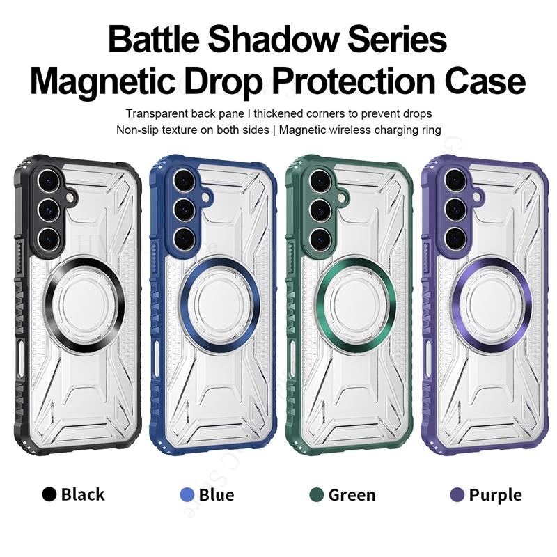 Military Hybrid Armor Phone Case For Samsung S25 Edge S24 FE S23 Ultra For Magsafe Transparent Hard Cover For Galaxy A16 A06 A36
