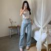 Pantaloni in Denim Patchwork di Pizzo a Vita Alta da Donna