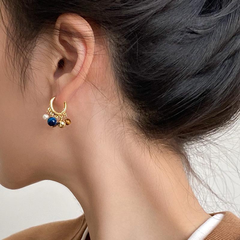 Vintage Natural Stone Colored Round Beads Pendant Gold Color Earrings for Women 2026 Trendy Jewelry Unique Ear Accessories Gift