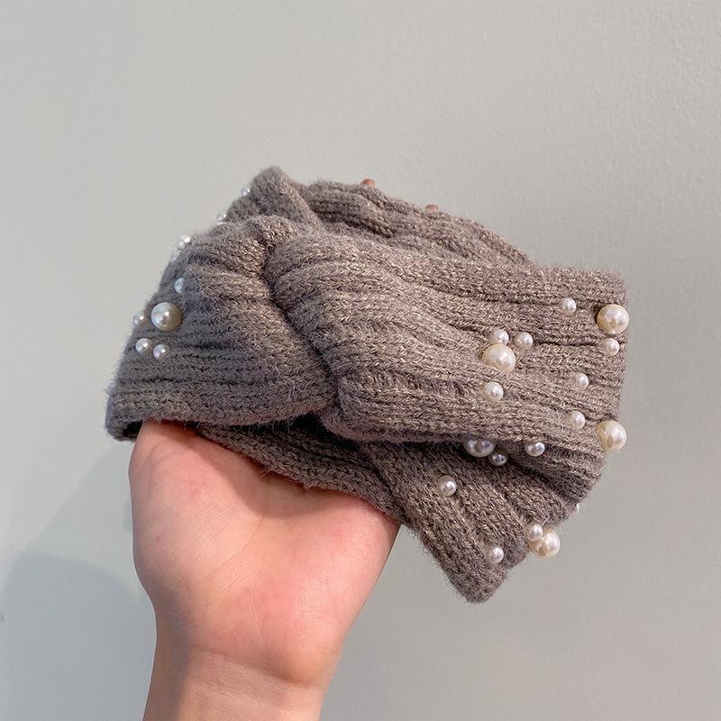 New Korean Style Wide Cross Pearl Headbands For Woman Hairband Elastic Sports Yoga Headwear Girls Hair Band Hair Accessories