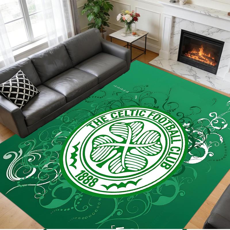 Rutschfester Kristall-Samt-Bodenläufer, Teppich im Celtic FC Design für Innenräume, Wohnzimmer, Schlafzimmer, Heimdekoration