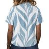 Damen Mode Polo Kragen Knopf Vintage Blumendruck Locker Geschnitten Kurzarm T-Shirt Leinenmischung Lässiges Oberteil für den Sommer