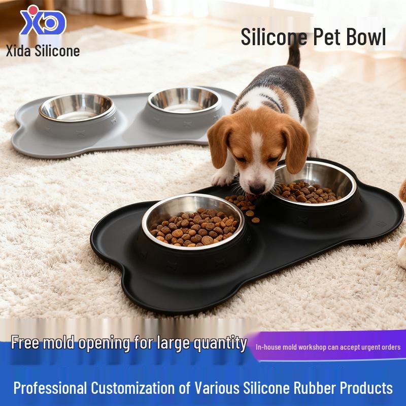 

Silicone Pet Bowl Set: Anti-slip Stainless Steel Double Bowls with Detachable Suction Cup and Anti-leak Licking Mat Small (360x210mm) чорний