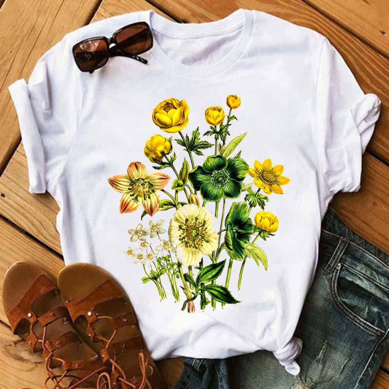 Nové dámské tričko módní květinový potisk oblečení dámské tričko Harajuku ležérní móda krátký rukáv oblečení top