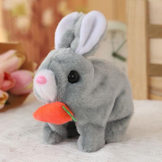 Electric Plush Bunny Toy with Carrot Interactive Walking Rabbit Plushie Handmade Toddlers Educational Jumping Simulation Stuffed Animal Toy