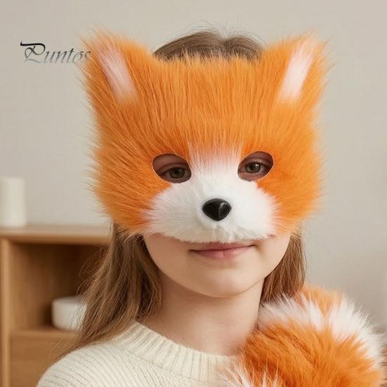 Fluffy Cat Ear Headband Plush Fox Cosplay Mask, Tail, Costumes Props, Fuzzy Halloween Beast Girl Outfit Mask for Costume Party Anime Convention