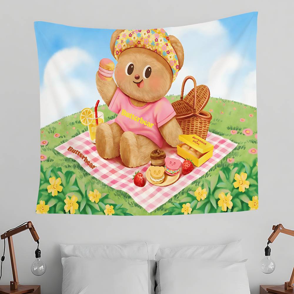 BButter BBear Cute Tapestry Wall Hanging Tapestry Art Deco Blanket Curtain Hanging At Home Bedroom Living Room Decor