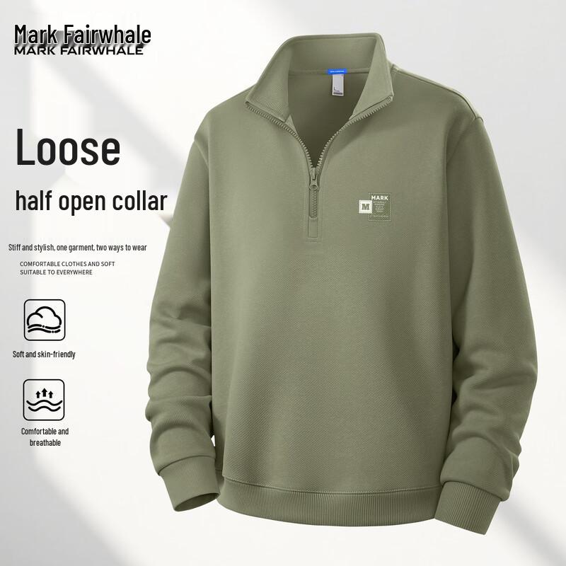 FAIRWHALE Men s Half-Zip Stand-Collar Loose Fit Sweatshirt M