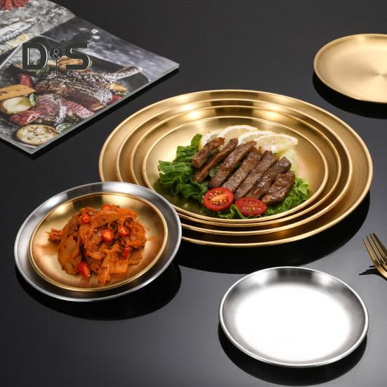 Assiettes à dîner en acier inoxydable, assiette de service à salade ronde, bol à pizza et à fruits facile à nettoyer pour la maison, la cuisine, le camping en plein air, le barbecue