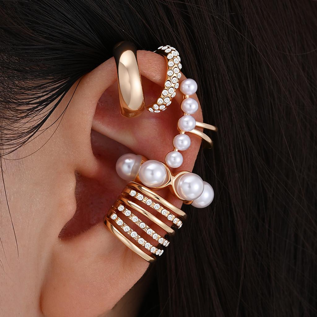 iF ME 5pcs Gold Color Zircon Ear Clip Earrings Set For Women New C Ear Cuff Non-Piercing Ear Ear Clip Set Trend Jewelry Gifts