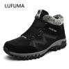 2025 Winter Men Boots with Fur Warm Leather Snow Boots Men Winter Work Casual Shoes Sneakers High Top Rubber Ankle Boots Female