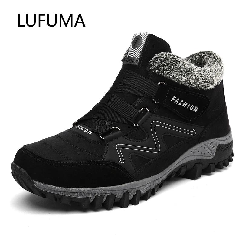 2025 Winter Men Boots with Fur Warm Leather Snow Boots Men Winter Work Casual Shoes Sneakers High Top Rubber Ankle Boots Female