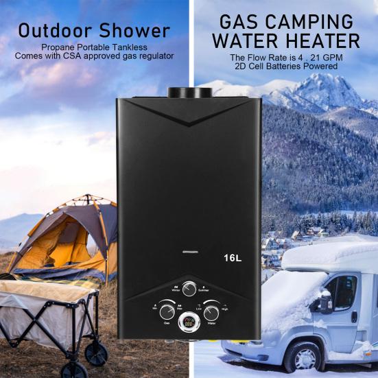Tankless Water Heaters 4.21GPM 16L, Outdoor Portable Gas Hot Water Heaters, Fast Constant Temperature Water Heaters, Portable Water Heaters with