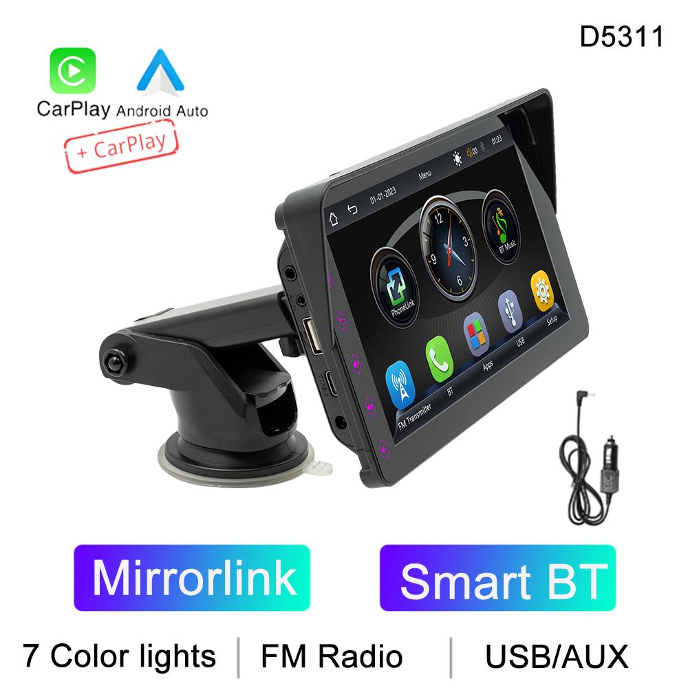 

BQCC портативный HD автомобильный плеер с беспроводной Android auto carplay mirrorlink usb aux DVR 7 цветных огней автомобильный мультимедийный плеер