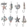 Wall Hooks for Clothes Wooden Hook, Mediterranean Style Decorative Coat Sturdy Hook Durable Hanger Home Decor Keys Umbrellas Scarves