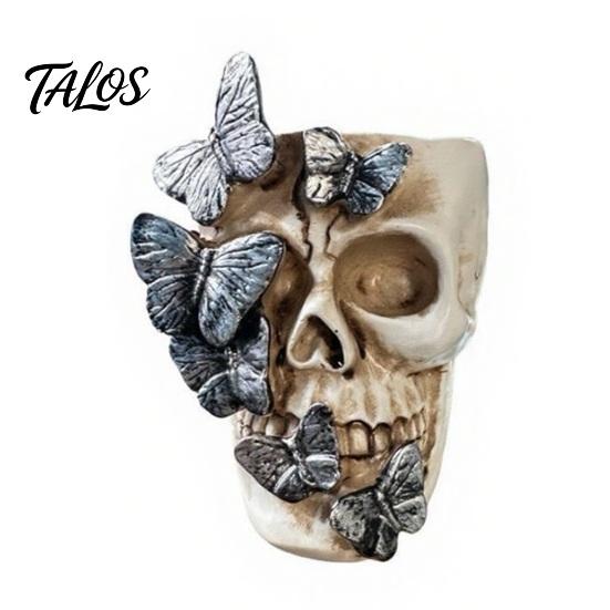 Artistic Pencil Cup Black Butterfly Skull Vase, Resin Skeleton Pen Holder, Gothic Flower Halloween Party Supplies Arrangement Container, Creative
