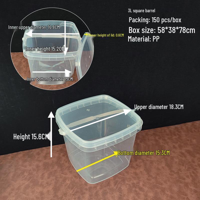 3L Transparent Square Sealed Plastic Container for Snacks, Sauces, or Seafood