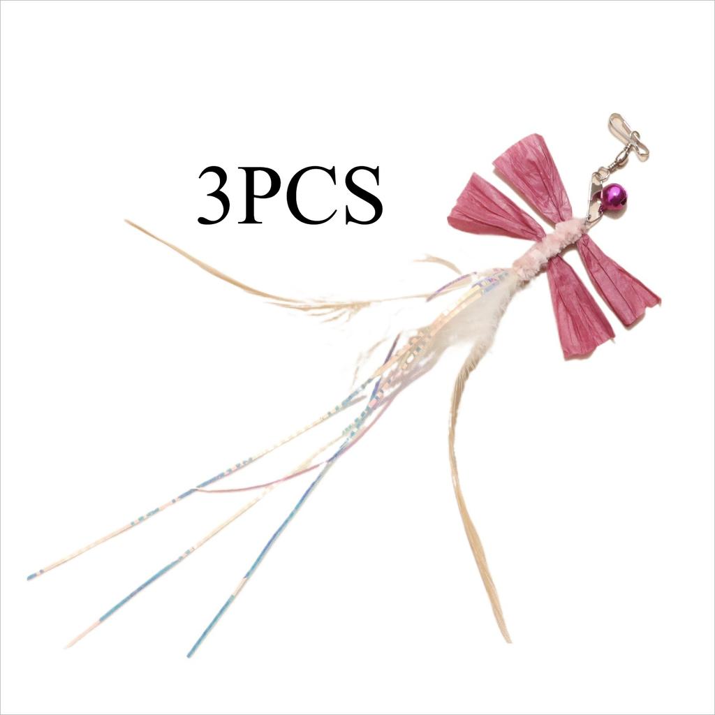 3pcs Simulated Feather Dragonfly Cat Toy Replace the Head Accessories Artificial Insects Pet Toy
