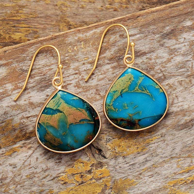 New Simple Holiday Bohemian Emperor Stone Water Drop Pendant Earrings Earrings European and American Popular Jewelry