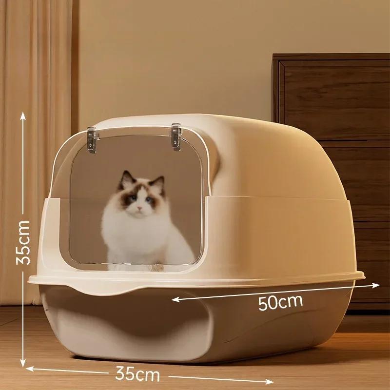 Fully Enclosed Large Capacity Cat Litter Box - Anti-Splash Spillproof Deodorant Pet Toilet Removable Cat Bedpan Sandbox