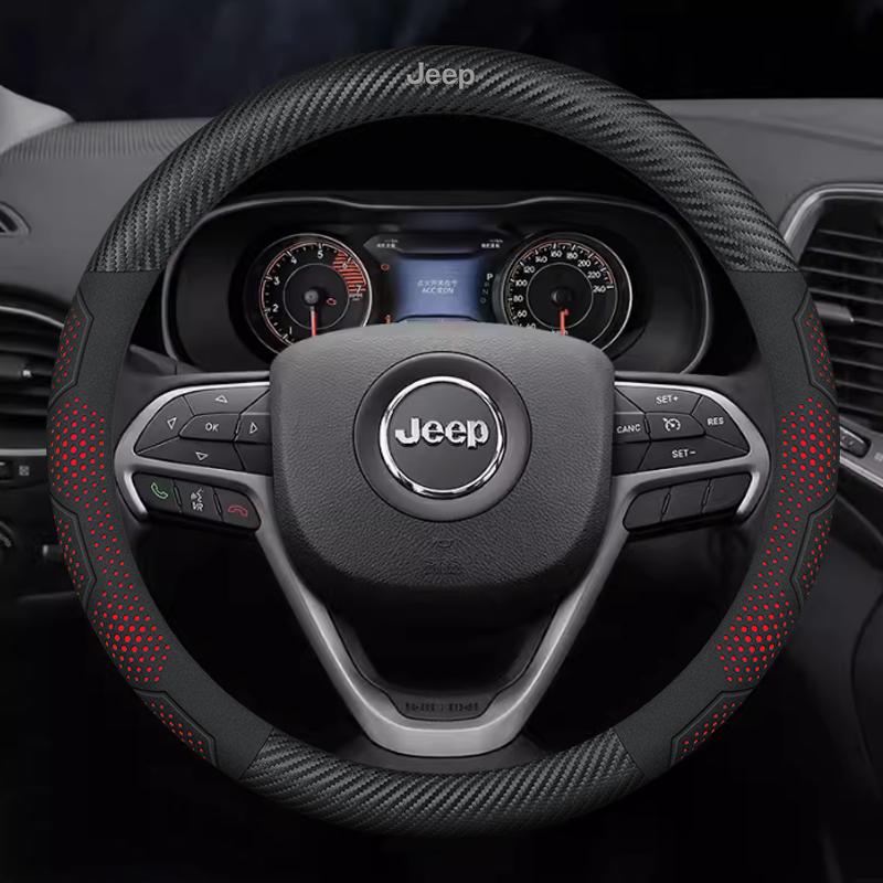 Car Carbon Fiber Leather AntiSlip Steering Wheel Cover Jeep Grand Cherokee Wrangler Renegade Patriot Commander Compass Gladiator