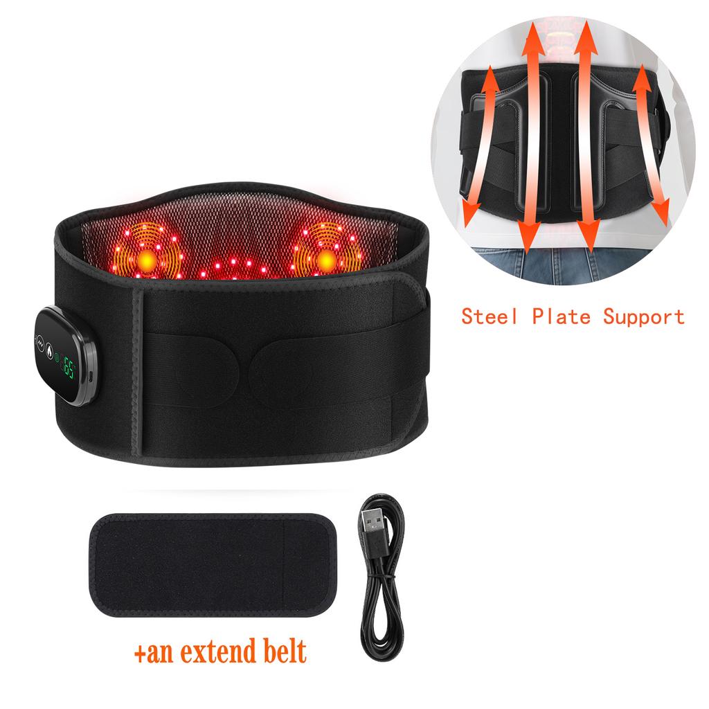 Cordless Vibration Heated Massage Belt Infrared Waist MassagingTool Steel Plate Support Lumbar Decompression Lower Back Muscle Relax