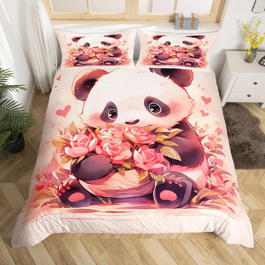Panda-tryckta påslakan för barn pojkar flickor tonåringar Queen King Lätta täckesöverdrag Söta djur sängkläder set Rumsinredning
