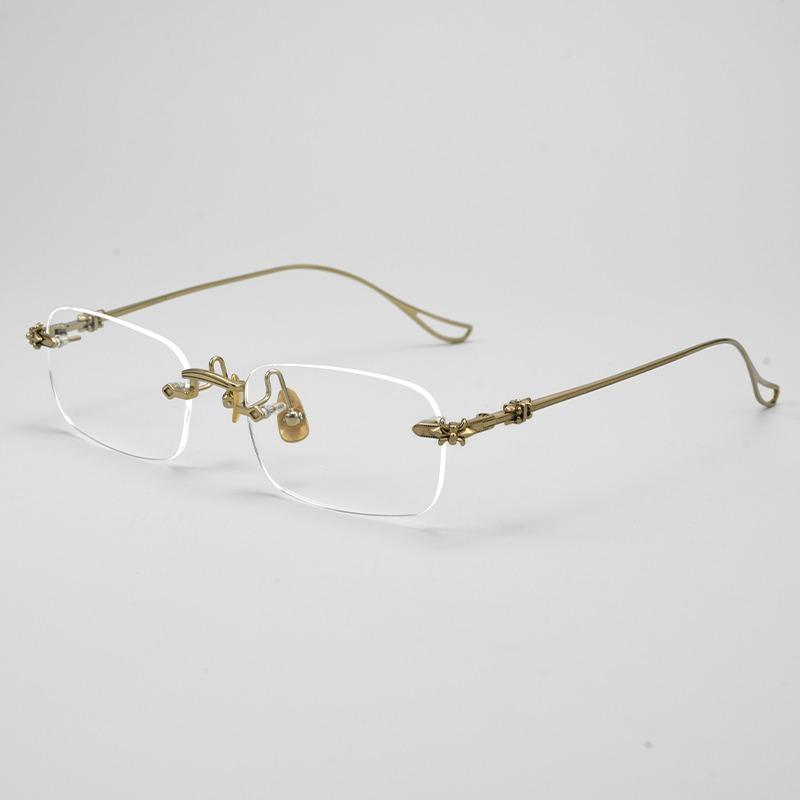 

VOSUN Luxury Pure Titanium Business Silver Eyeglass Frame Ultra Light Frameless Retro Myopia Eyeglass Frame For Men золотой