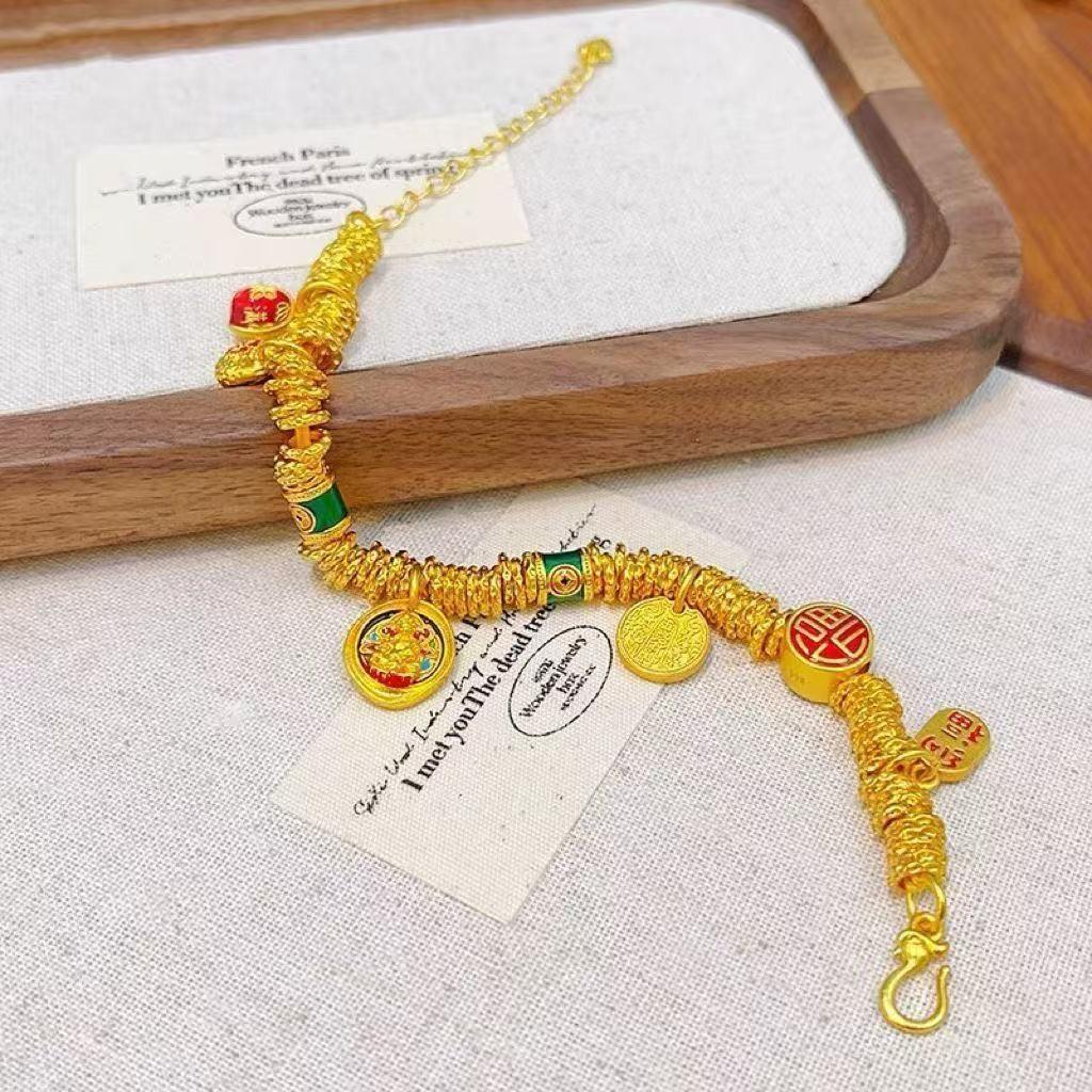 Wei Xue Gold Burnt Blue Enamel Yellow God Of Wealth Little Fat Fu Coiling Bracelet Female Tide Guofeng Five Road God Of Wealth Bracelet