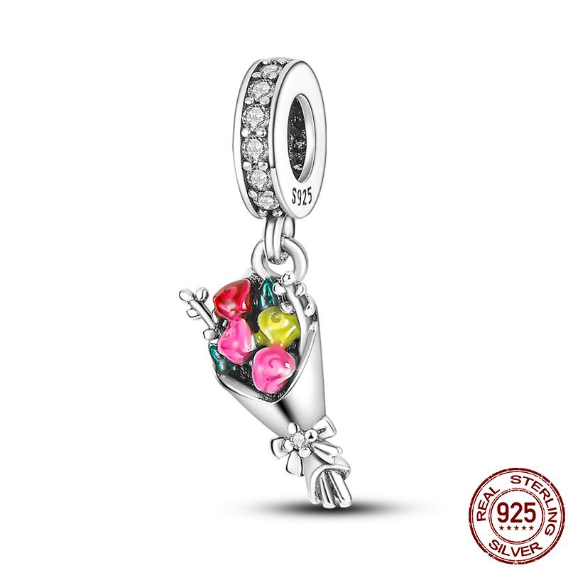 New Fit Original S925 Sterling Silver Charm Dangle Motorcycle Rainbow Evil Eye Dumbbell Bracelets Women DIY Jewelry Gift