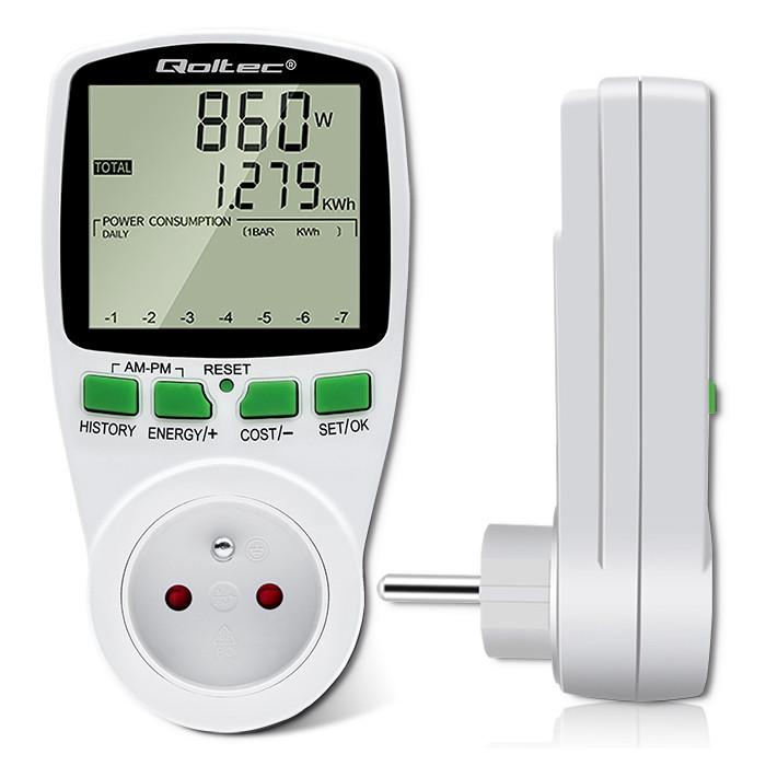 Qoltec Watomierz Energy Consumption Meter PM0627 with Measurement History | 3680W | 16A | LCD
