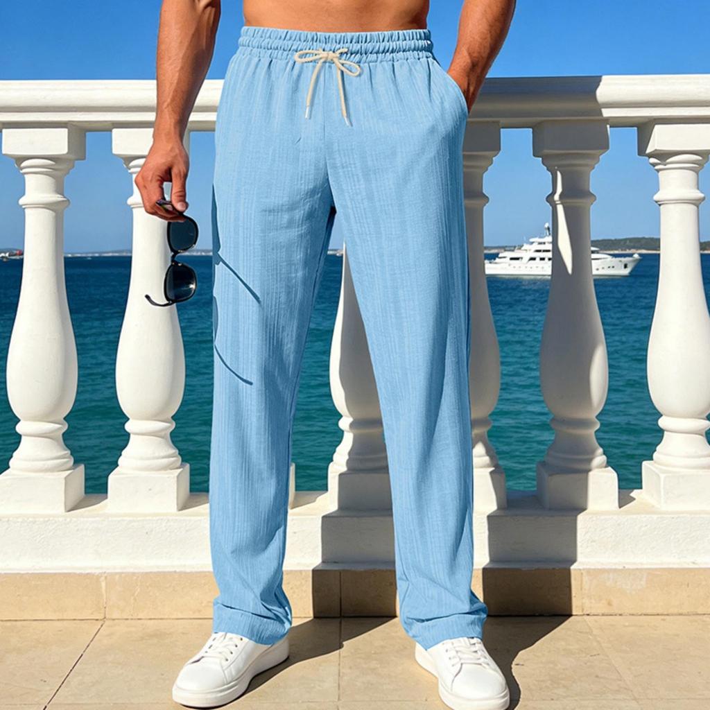 Men's Loose And Breathable Spring And  Imitation Linen Slub  Beach Casual Sports Straight-cut Trousers