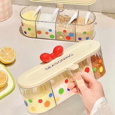 Cute Spice Container with Press-Type Lid Multi-Compartment Seasoning Box Wall-Mounted Kitchen Organizer for Salt Sugar Condiments