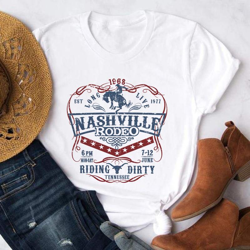 Nashville Rodeo Western Grafik T-Shirt Damen Vintage Cowgirl Tennessee Country Musik T-Shirt Damen Süßes Hippie T-Shirt Oberteile