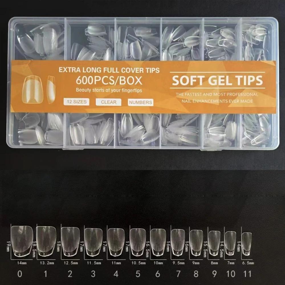 

600 soft gel false nail tips, short square coffin-shaped almond-shaped, patch-style false nails