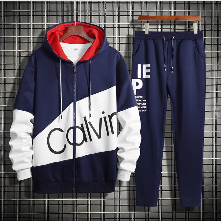 Men's 2025 Spring Korean Slim Fit Cardigan & Hoodie Sweatpants Set with Letter Accents